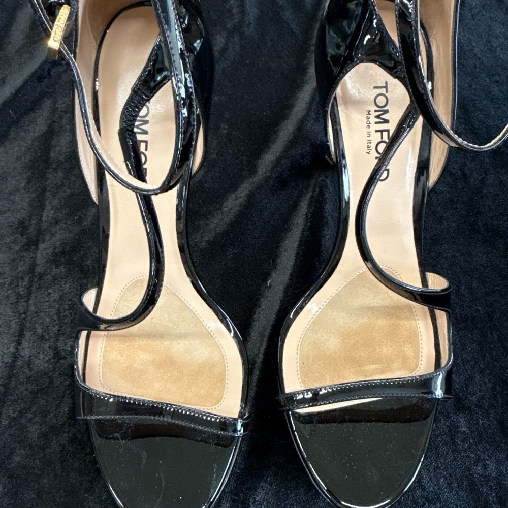 Tom Ford Glossy Black Strappy Heels